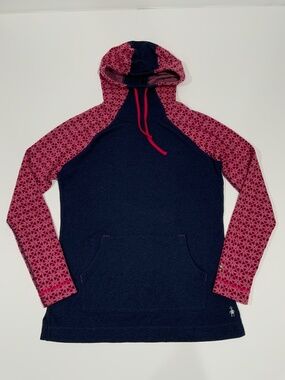 Smartwool Sz L Navy Blue Pink Women's Classic Thermal Drape Neck Hoodie sweater